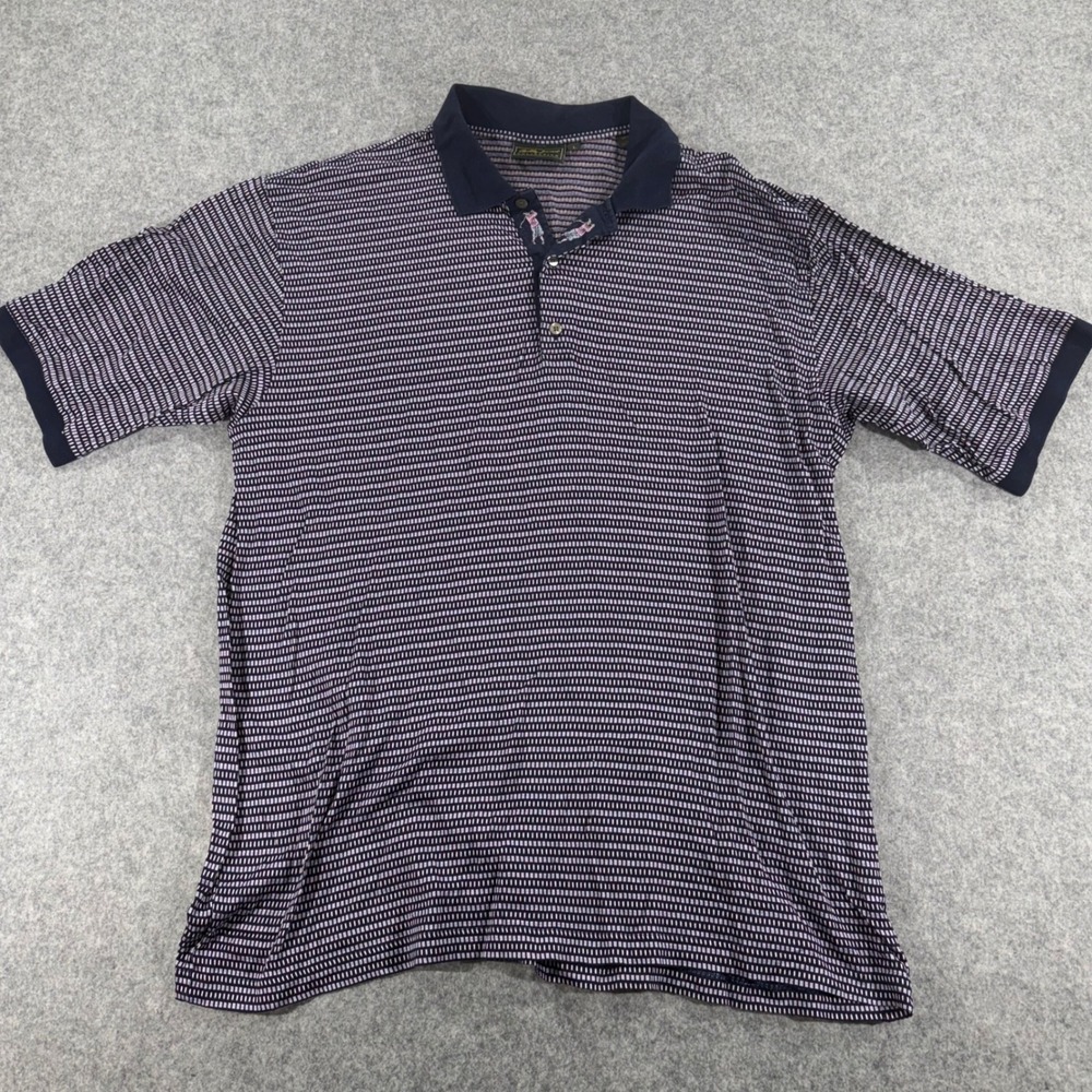 Bobby Jones Collection Mens Large Polo Shirt Navy Blue White Check Cotton Golf